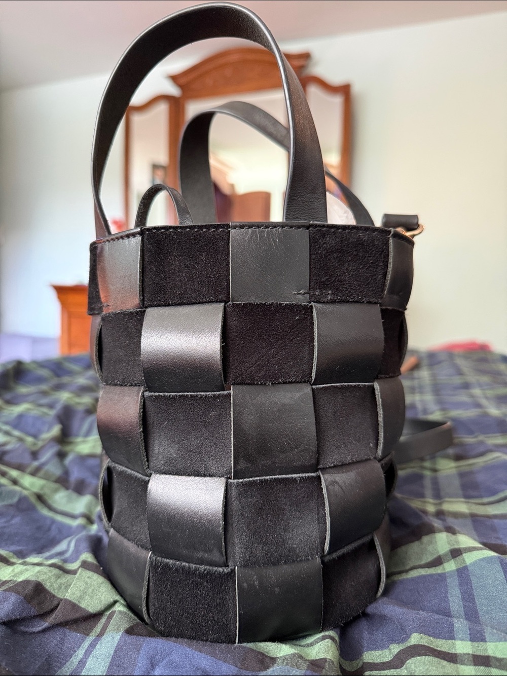 J. Crew Black Woven Bucket Shoulder Bag